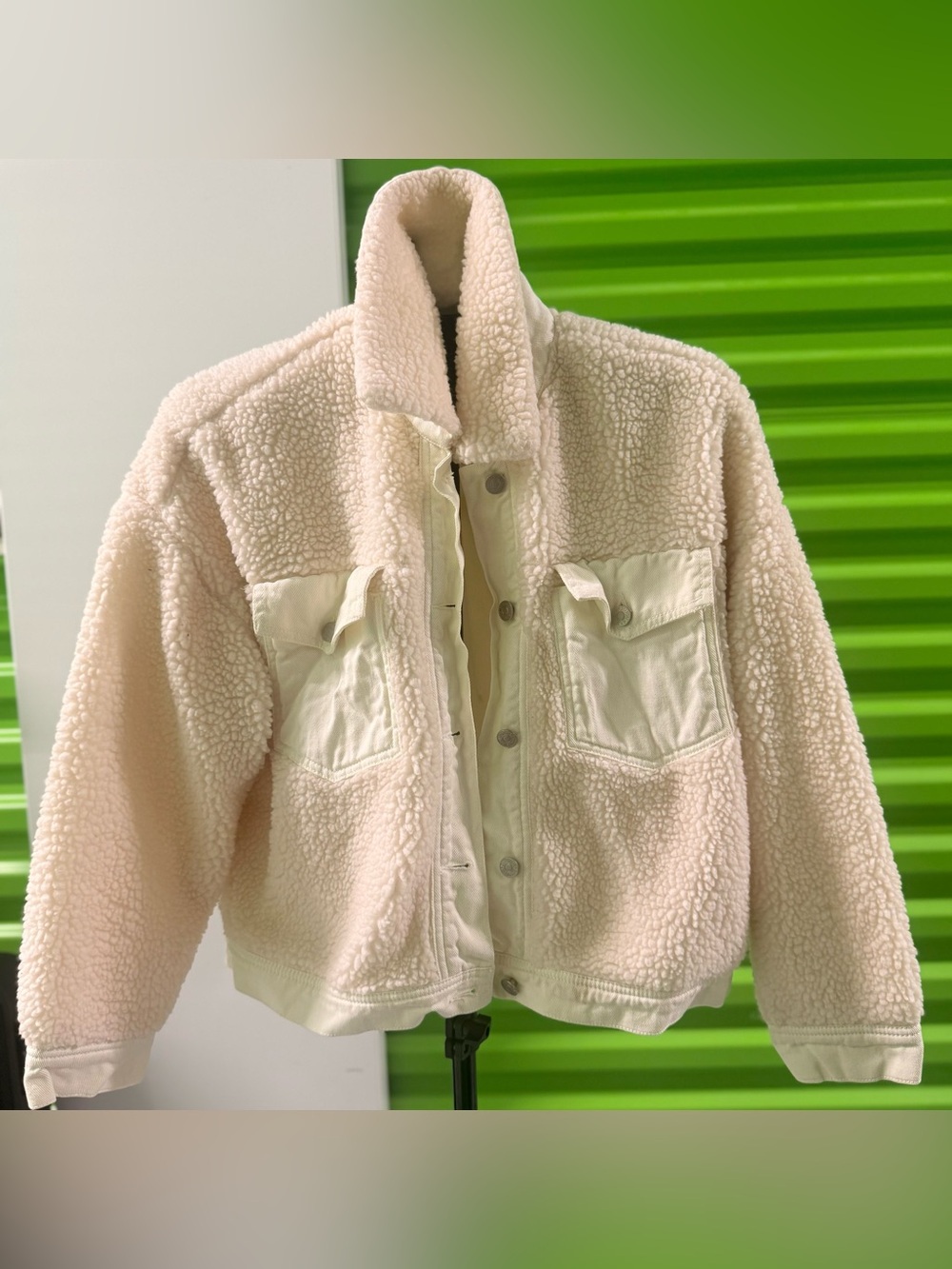Cream Sherpa Jacket with Front Pockets - Women